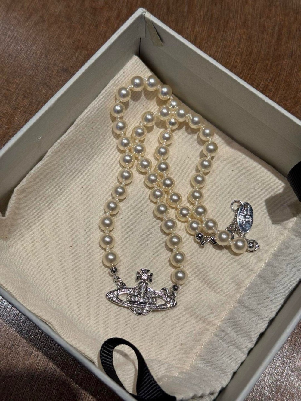 Cream Pearl Necklace with Silver Orb Pendant